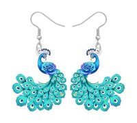 WEVENI Regalos de Pavo Real Azul Acrílico Tropicales Pendientes Pájaro Colgante Peafowl Estética Joyería Pendientes de Pavo Real Lindo Amante del Pájaro Regalos para Mujeres Niñas Mamá (Marina)