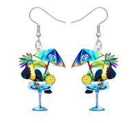 WEVENI Tropische Blumen Tucán Ohrringe Acryl Baumeln Bireln mit Margarita Glas Hawaii-Schmuck Vogel-Lliebhaber Geschenke für Damen Mädchen Mama, M, Acrílico, Sin piedra preciosa (Marina)