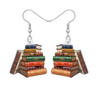 WEVENI Vintage Pendientes Libro Acrílico Graduación Joyería Maestro Apreciación Regalos para Mujeres Niñas Lectores Amantes de los Libros Bibliotecario Librería (Café)