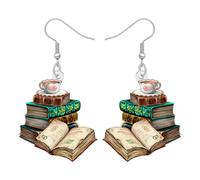 WEVENI Vintage Pendientes Libro Acrílico Graduación Joyería Maestro Apreciación Regalos para Mujeres Niñas Lectores Amantes de los Libros Bibliotecario Librería (Tan)