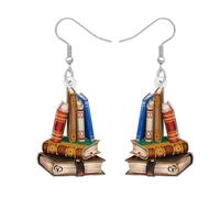 WEVENI Vintage Pendientes Libro Acrílico Graduación Joyería Maestro Apreciación Regalos para Mujeres Niñas Lectores Amantes de los Libros Bibliotecario Librería (Marrón)