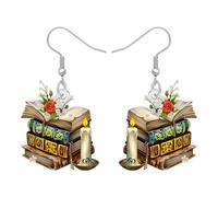 WEVENI Vintage Pendientes Libro Acrílico Graduación Joyería Maestro Apreciación Regalos para Mujeres Niñas Lectores Amantes de los Libros Bibliotecario Librería (Avena)