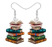 WEVENI Vintage Pendientes Libro Acrílico Graduación Joyería Maestro Apreciación Regalos para Mujeres Niñas Lectores Amantes de los Libros Bibliotecario Librería (Multicolor)
