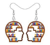WEVENI Vintage Pendientes Libro Acrílico Graduación Joyería Maestro Apreciación Regalos para Mujeres Niñas Lectores Amantes de los Libros Bibliotecario Librería (Beige)