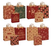 WEVOL 12 Piezas Bolsas Regalo Navidad Personalizadas Con Asas, Papel Kraft Grande/Pequeñas, Kit Para Envolver Regalos, Sacos Craft Para Niños