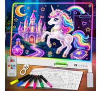 WEVOL Pizarra Luminosa LED Niños 30x40cm, Tablero de Dibujo Recargable con 15 Modos de Luz y 4 Niveles de Brillo, Tablero Acrílico Borrable con Control Remoto y Temporizador Regalo Creativo Infantil