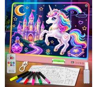 WEVOL Pizarra Luminosa LED Niños 30x40cm, Tablero de Dibujo Recargable con 15 Modos de Luz y 4 Niveles de Brillo, Tablero Acrílico Borrable con Control Remoto y Temporizador Regalo Creativo Infantil