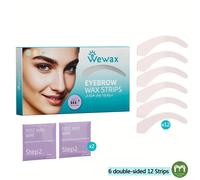 WEWAX Kit de Bandas de Cera para Cejas, Kit de Depilación Facial para una Definición de las Cejas, 12 Bandas de Cera de Cara (6 Hojas) y 2 Toallitas Post-Depilación, Fórmula para , Ideal para Viajes
