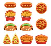 WEWAYSMILE 12 cuentas focales de silicona 3D para bolígrafos, lindas pizzas, perros calientes, papas fritas, hamburguesas, cuentas de silicona para hacer llaveros, pulseras, collares, manualidades