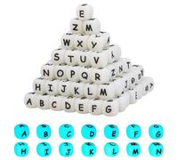 WEWAYSMILE 120 cuentas de silicona con letras de 12 mm, perlas luminosas de silicona, perlas cuadradas del alfabeto de la A a la Z para la fabricación de llaveros DIY collares cordones (blanco)