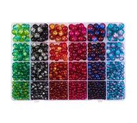 WEWAYSMILE 1500 piezas 24 Estilo Cuentas redondas de cristal craquelado, Cristal de Murano Redondas, con Caja de Almacenamiento, para Collar Pulsera Fabricación de Joyas Manualidades, 4~8mm