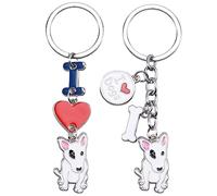 WEWAYSMILE 2 pièces Chien Porte-Clés Porte-Clés, Porte-Clés Chiens, Porte-Clés en Métal Chiot, pour D'Étiquette Porte-Clés Voiture Décor, Long 3.62-3.72 pouces/9.2-9.45cm(Bull Terrier)