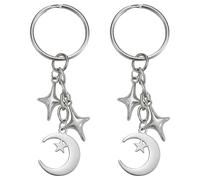 WEWAYSMILE 2 Piezas Estrella Y Luna Aesthetic Keychain Llavero Estrella Luna Portátil Llavero De Estrella y Luna Para Mujer Para Coche,Regalo Estético,Colgante de Bolso(Luna A)