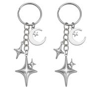 WEWAYSMILE 2 Piezas Estrella Y Luna Aesthetic Keychain Llavero Estrella Luna Portátil Llavero De Estrella y Luna Para Mujer Para Coche,Regalo Estético,Colgante de Bolso(Estrella A)