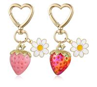 WEWAYSMILE 2 Piezas Lindo Llavero De Fresa Con Flor Y Margarita,Llavero De Frutas Lindo Llavero De Metal Para Mujer,Mochila Accesorio De Llaves Para Amantes De La Fruta(Rojo+Rosa)