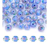 WEWAYSMILE 60 Pieza 10 mm Cuentas de Cristal de Murano Craquelado, Abalorios de Murano de Vidrio con Flor Rondelle, para la Fabricación de Joyas Y Pulseras de Collar DIY, 9~10x7~8mm