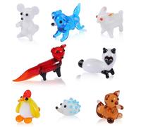 WEWAYSMILE 8 Piezas Figuras De Vidrio Soplado a Mano Los Animales De Cristal Incluyen Zorro Pollo Ardilla Conejo Ratón Erizo Cachorro para Regalos De Decoración del Hogar