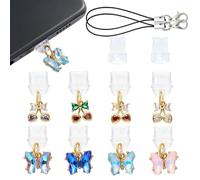 WEWAYSMILE 8 tapones antipolvo tipo C USB C con dijes de teléfono celular para la mayoría de teléfonos USB C tipo C, portátiles, dispositivos de lectura (mariposa y cereza)