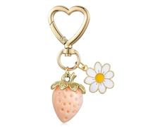 WEWAYSMILE Lindo Llavero De Fresa Con Flor Y Margarita,Llavero De Frutas Lindo Llavero De Metal Para Mujer,Mochila Accesorio De Llaves Para Amantes De La Fruta((Rosa)