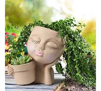 WEWEOW Macetero con Cara - Macetas Dobles en uno para Plantas de Interior y Exterior, Maceta de Resina con Agujero de Drenaje, Bonitas macetas de Cara de Mujer