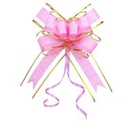 WEWILUCK Lazos de regalo para regalos, lazos rosas para envolver regalos, 15 lazos de regalo con cinta para bodas, despedidas de soltera y decoración de aniversario (rosa con línea dorada, 6 pulgadas)