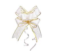 WEWILUCK Lazos para envolver regalos, 15 lazos grandes de regalo a granel para paquete de regalos, cestas de regalo, Navidad, boda y decoración de fiestas (blanco con tul y línea dorada, 6 pulgadas)