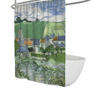 Wewoo Home Juego de Cortinas de Ducha con Pintura Famosa, Vista clásica de Auvers de Artista, Pintura de Paisaje, baño, decoración de bañera con Ganchos, 90 W x 180 L cm, Cortina de Ducha