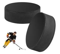 WEXFFU 2 Piezas Discos de Hockey sobre Hielo Negros, Tamaño Estándar Goma | Lateral Antideslizante, 7,5cm X 2,5cm 165g. Válido Sobre Hielo, Cemento Y Suelos Interiores, Ejercicios De Pases Y Disparos