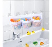 WEXFFU Almacenamiento de juguetes de baño, organizador de juguetes de baño, 3 compartimentos horizontales, grandes aperturas, bolsa de red de almacenamiento de juguetes de baño, almacenamiento de