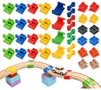 WEXFFU Conector de Pista de Juguete de Madera, 40 Piezas Conectores de Vias Tren Madera, Adaptador De Vía De Tren De Madera, Adaptador Compatible Universal, Accesorios de Juguete para Niño de 3-7 Años