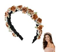 WEXFFU Corona de Flores Tirolesa, Diademas de Flores y Perla Jazmín, Adornos de Cabello para Dirndl, Accesorio para el Pelo con Flores para Oktoberfest, Novia, Carnaval y Mottoparty (Marrón)