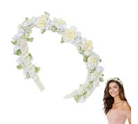WEXFFU Corona de Flores Tirolesa, Diademas de Flores y Perla Jazmín, Adornos de Cabello para Dirndl, Accesorio para el Pelo con Flores para Oktoberfest, Novia, Carnaval y Mottoparty (Beige)