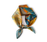 Weximil Bufanda de cuello 100 % seda de morera, pañuelo ligero de 53 x 53 cm, para mujeres y hombres, bufandas cuadradas pequeñas con impresión digital, Amarillo-azul, S