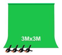 Wexoma Fondo Fotográfico Verde, 3M x 3M Greenscreen, Tela de Fondo de Color Sólido Engrosada y Densa, Fondo Verde para Video con 4 Pinzas de Resorte para Fotografía de Estudio, Video