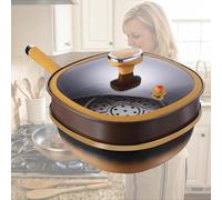 Weyot Sartén Titanio Antiadherente, Olla de Aleación de Titanio con Tapa, Utensilio de Cocina Universal para Cocinas de Gas e InducciónPot + Lid + Steamer,12in