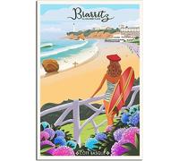 WEYUE Cuadros en Lienzo Biarritz, Francia, la playa grande, cartel de viaje Vintage, decoración del hogar, impresiones decorativas, pintura de pared, Mural artístico Sin marco 60x90cm