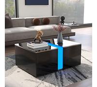 (=WF300326AAS) Mesa de centro moderna de alto brillo con mando a distancia, 16 colores de luces LED, compartimento oculto retráctil, mesa de almacenamiento LED para salón, 73 x 60 x 34 cm, color negro