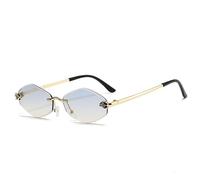 WFFZTZW Gafas de sol punk sexis con montura pequeña hexagonal sin montura para mujer, de lujo, con diseño de rombos, UV400 (C4 azul y amarillo)