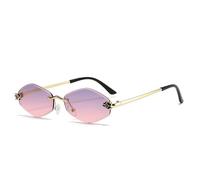 WFFZTZW Gafas de sol punk sexis con montura pequeña hexagonal sin montura para mujer, de lujo, con rombos, UV400 (C3, morado y rosa)