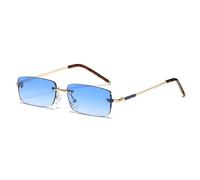 WFFZTZW Gafas de sol rectangulares de moda para mujer, estilo vintage, sin montura, con degradado oceánico transparente, para hombre, UV400, tendencia (gradiente azul dorado).