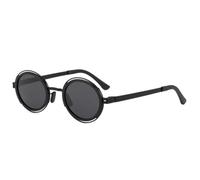 WFFZTZW Gafas de sol redondas estilo punk retro para hombre, con protección UV400, modernas, para deportes al aire libre (negro y gris)
