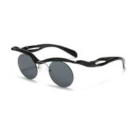 WFFZTZW Gafas de sol redondas sin montura estilo punk para mujer, de lujo, con forma especial y a la moda (C1, negro y gris)