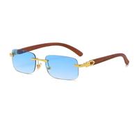 WFFZTZW Gafas de sol vintage pequeñas sin montura para hombre y mujer, de lujo, populares para viajes y conducción, de madera, con protección UV400 (azul)
