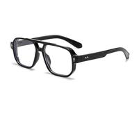 WFFZTZW Montura de gafas retro con doble puente para mujer y hombre (negro brillante)