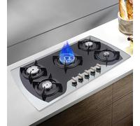 WFIETN - Cocina de Gas de 5 quemadores, empotrable/encimera de Gas, Placa de Cocina de Cristal de 90 cm, autosuficiente GLP/Gas Natural empotrable para hogares o restaurantes