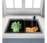 WFIETN Fregadero de cocina de acero inoxidable, 45 x 40 x 20 cm, juego de fregaderos de acero inoxidable, encimera/base/empotrable, negro, fregadero con cesta de desagüe, rectangular, para familia