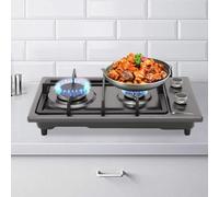 WFIETN - Tablero de cocina de gas 2 quemadores, portátil, para encimera/instalación empotrada, 2 quemadores, estufa de gas de 2 llamas para camping, picnics, caminatas