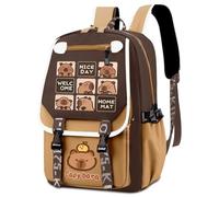 WFKKMEQ Capybara Mochilas Infantiles, Mochila Escolar Cartoon Escolares Guarderia Bolsa de Escuela Primaria Lindo Mochila Cartoon Backpack para Kids Viajar,Escolarizar,Acampar(Marrón)