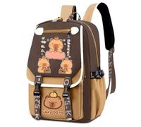 WFKKMEQ Capybara Mochilas Infantiles, Mochila Escolar Cartoon Escolares Guarderia Bolsa de Escuela Primaria Lindo Mochila Cartoon Backpack para Kids Viajar,Acampar,Escolarizar(Marrón)