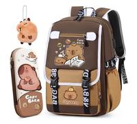 WFKKMEQ Capybara Mochilas Infantiles, Mochila Escolar con Estuche Llavero Lindo Mochila Preescolar Escolares Cartoon Bolsa de Escuela Primaria Cartoon Backpack para Kids Escolarizar,Viajar,Acampar